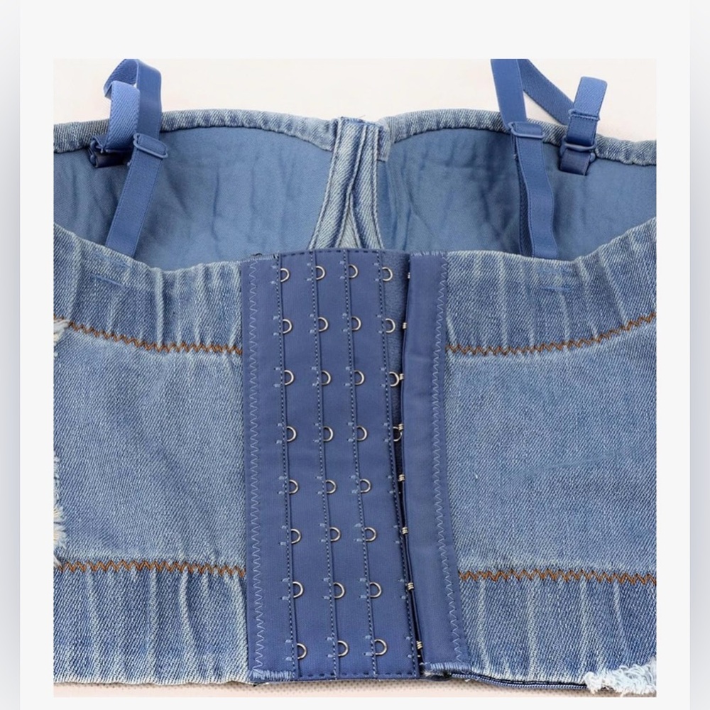 Ellacci Denim Nonslip Bustier Crop Top Corset Bra Detachable Straps XS/34B NWT - Picture 5 of 10